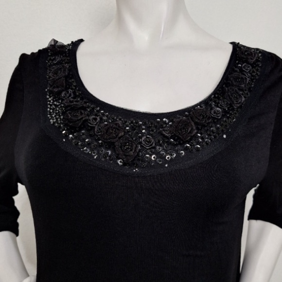 Miss Couture Black Whimsigoth Fairy Bead & Flower Embellished Sheer Hem Dress M - Picture 2 of 13